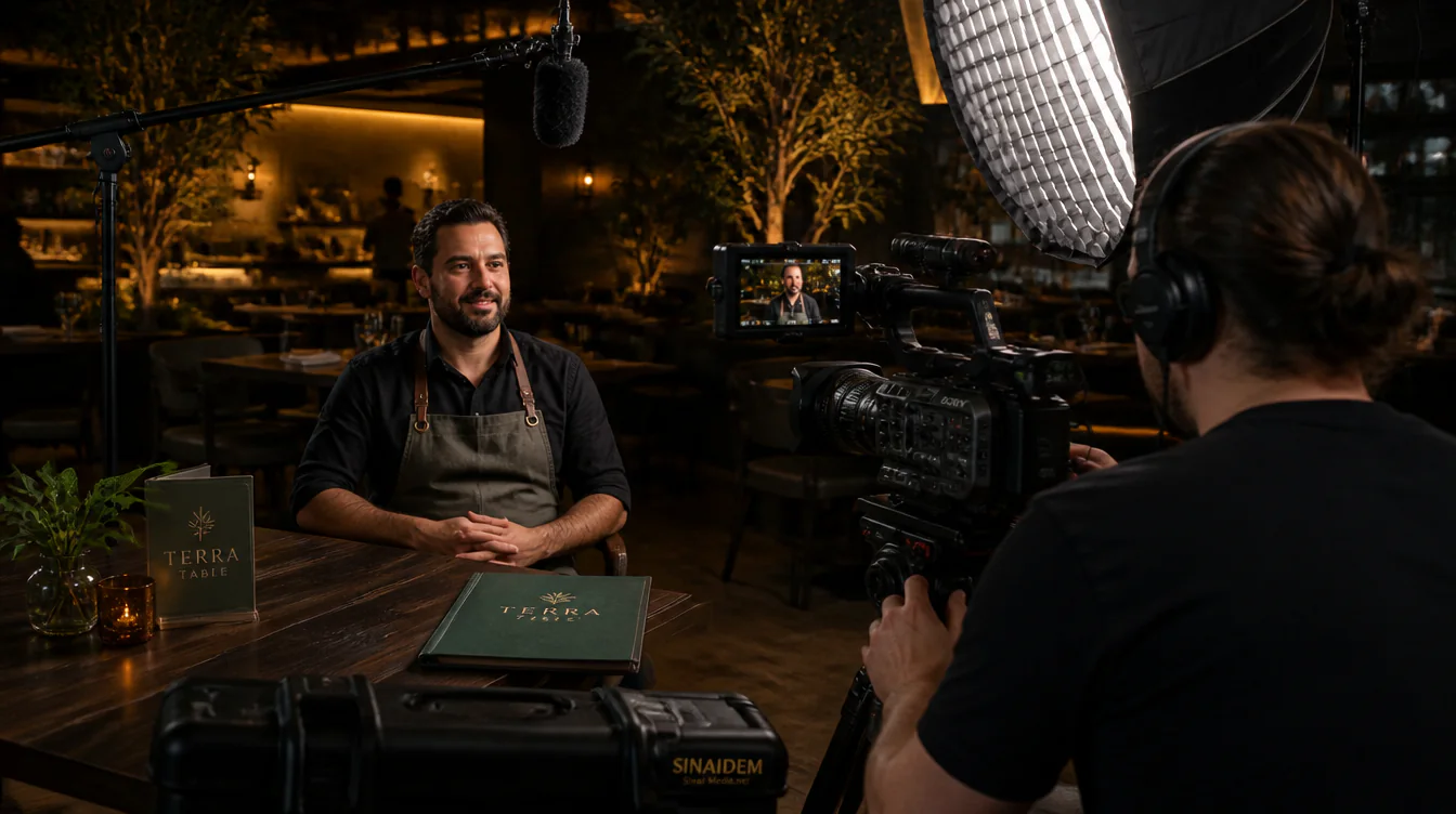 Growth Video Package hero image showing growth video restaurant interview for Sinai Media clients in Woodstock and the Atlanta area.