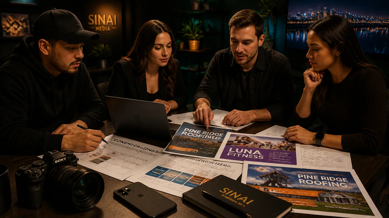Basic Brand Style Direction supporting image showing monthly marketing team review for Sinai Media clients in Woodstock and the Atlanta area.