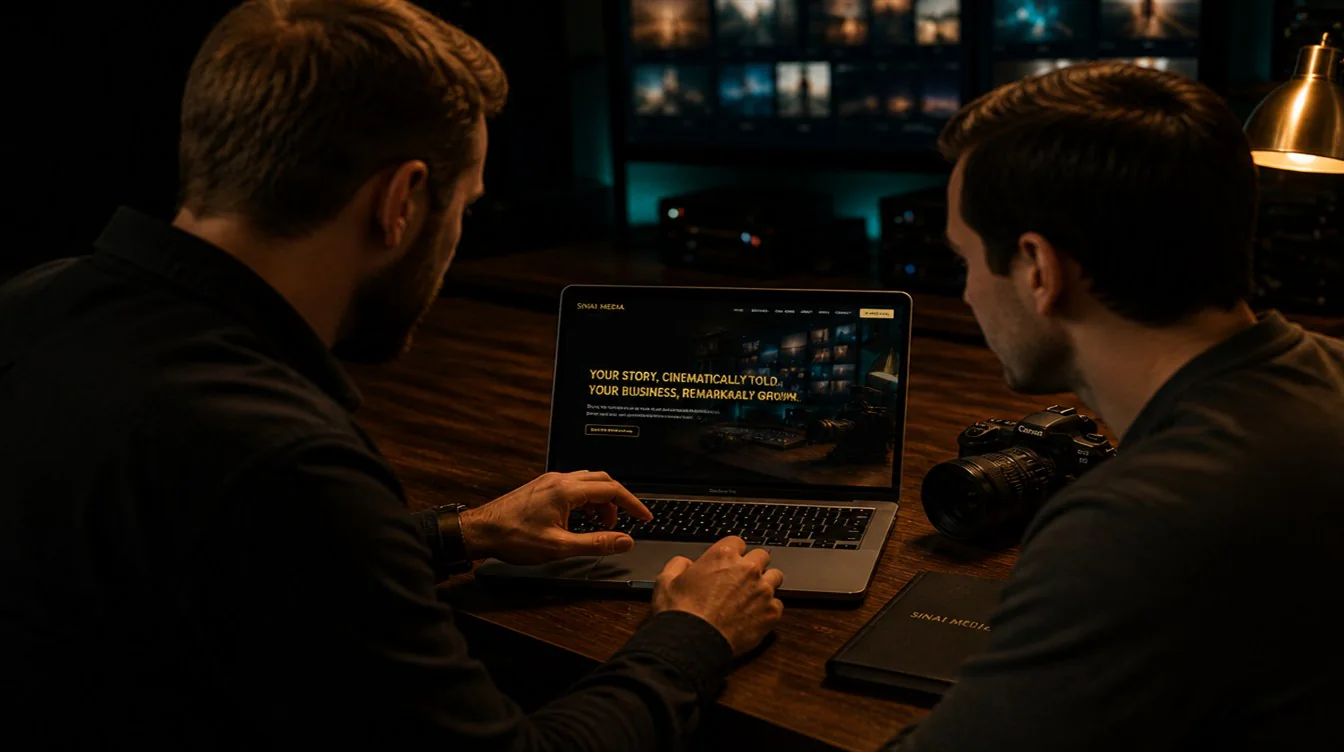 Sinai Media website design review with a cinematic client-side browser presentation