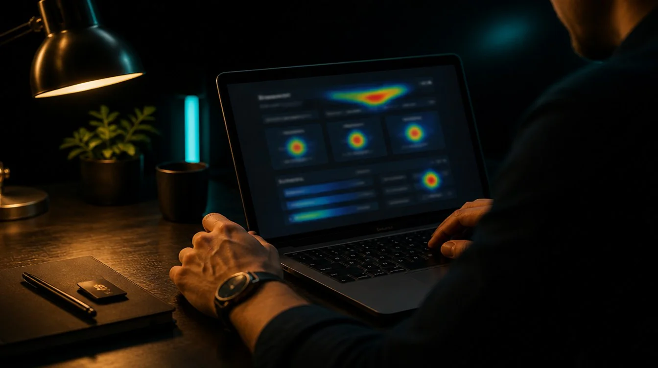 Website design conversion review with heatmap-style performance signals